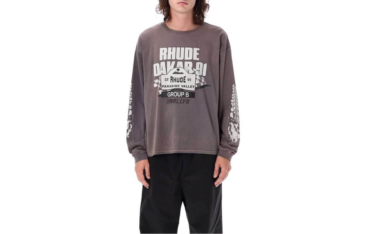 Rhude RHUE Brown Logo Crewneck Long-Sleeve Sweatshirt for Men 23ARHPF23TT020C1675
