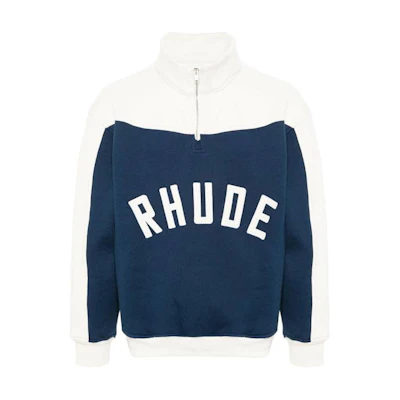 Rhude RHUE Half-Zip Patchwork High Collar Sweatshirt Navy Blue RHSS24JA091672772277