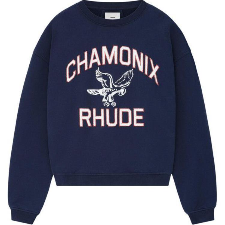 Rhude RHUE Logo Graphic Crewneck Pullover Sweatshirt Blue PF24ST130120043