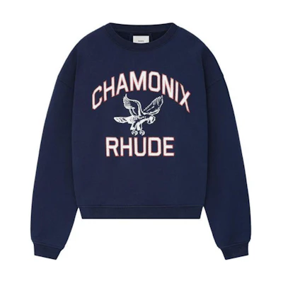 Rhude RHUE Logo Graphic Crewneck Pullover Sweatshirt Blue PF24ST130120043