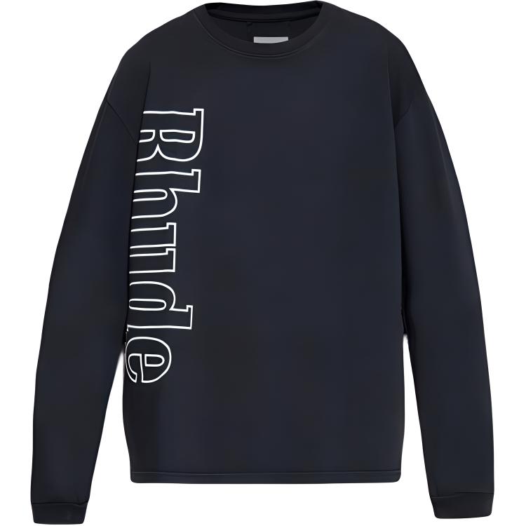 Rhude RHUE Slim Fit Crewneck Long Sleeve Sweatshirt Black RHPF24TT100122306