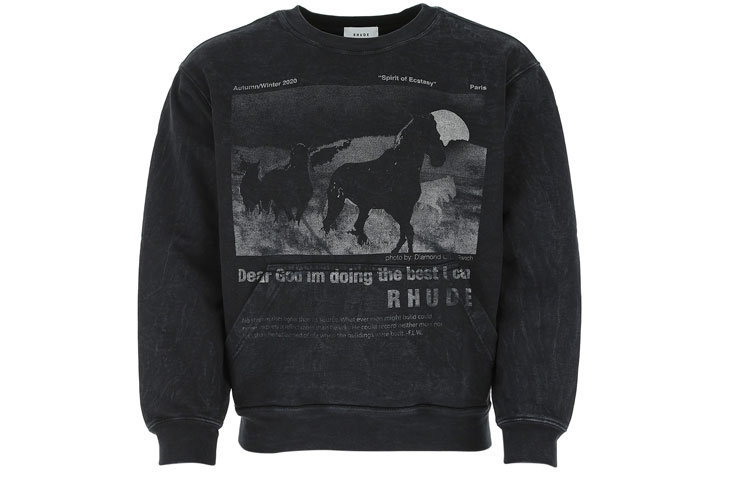 Rhude RHUE SS21 Graphic Print Hoodie Black Mens RHFW20SW000000030015