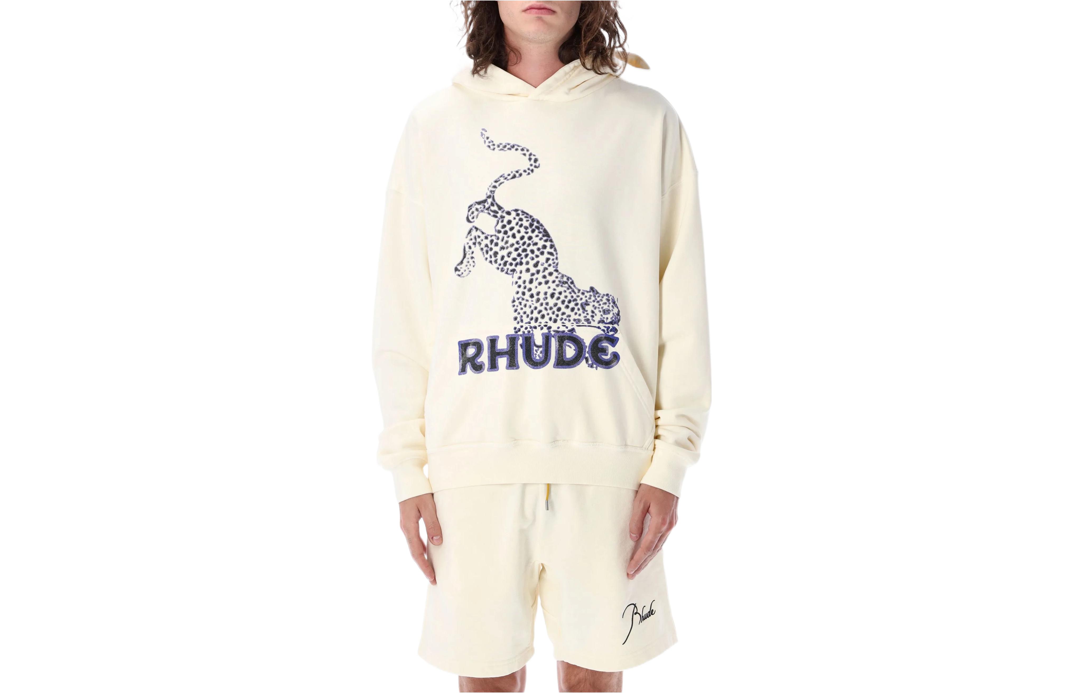 Rhude RHUE SS22 Beige Letter Animal Print Hoodie Fashion HO04012611F0611