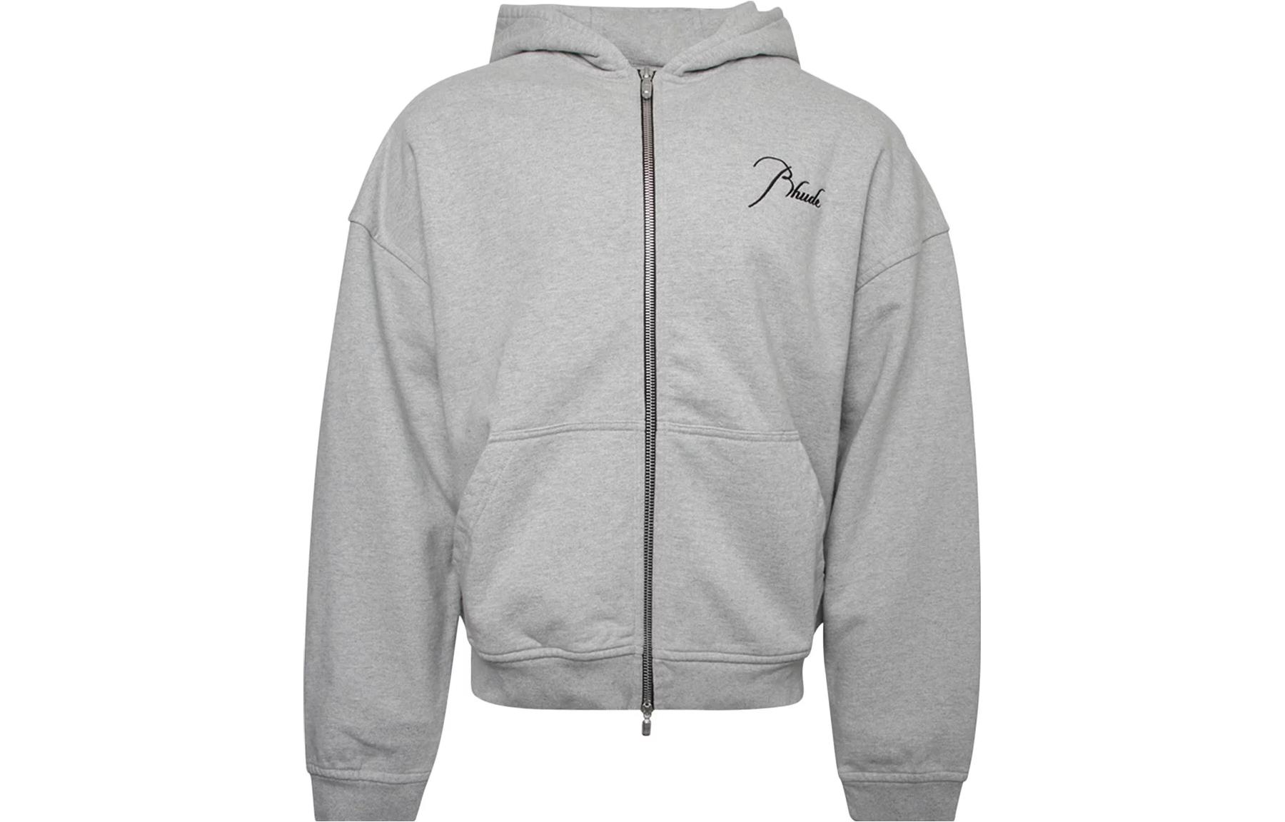 Rhude RHUGE Solid Logo Embroidered Zip-Up Hoodie Gray FW22HO09012142