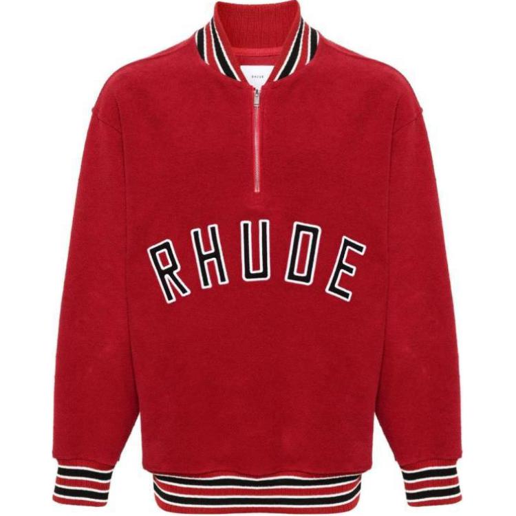 Rhude RHULE Red Baseball Collar Sweatshirt with Embroidered Logo RHPS24JA121501372138