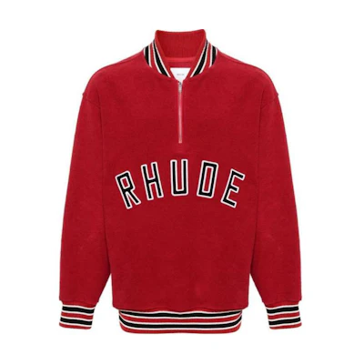 Rhude RHULE Red Baseball Collar Sweatshirt with Embroidered Logo RHPS24JA121501372138