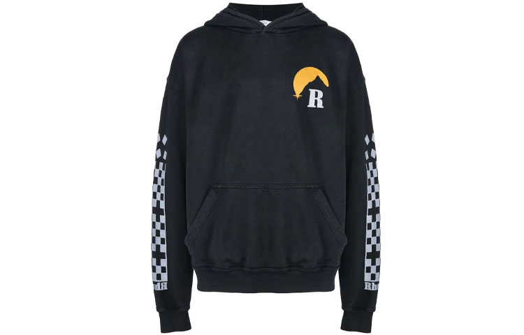 Rhude Solid Color Plaid Print Hoodie Black HO04012F0372