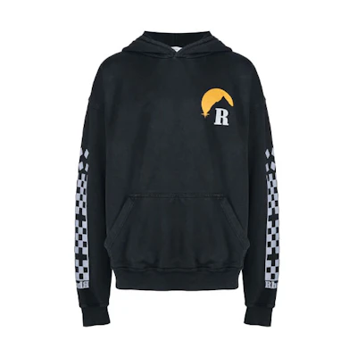 Rhude Solid Color Plaid Print Hoodie Black HO04012F0372
