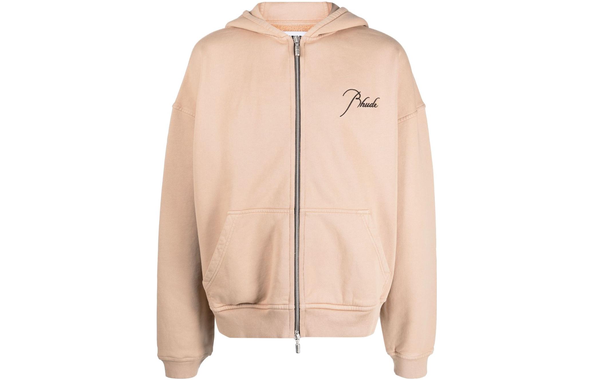 Rhude Solid Color Zip Hoodie Light Beige RHPS23HO06826033