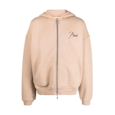 Rhude Solid Color Zip Hoodie Light Beige RHPS23HO06826033