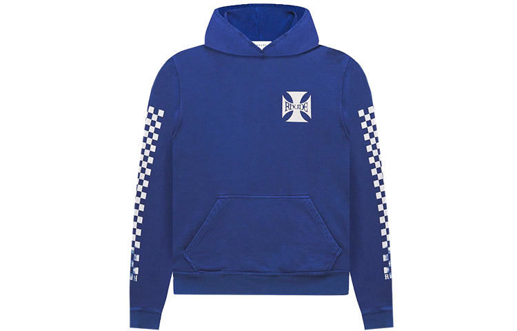 Rhude SS21 Classic Checkers Graphic Hoodie Blue Pullover RHFW20HO00000006