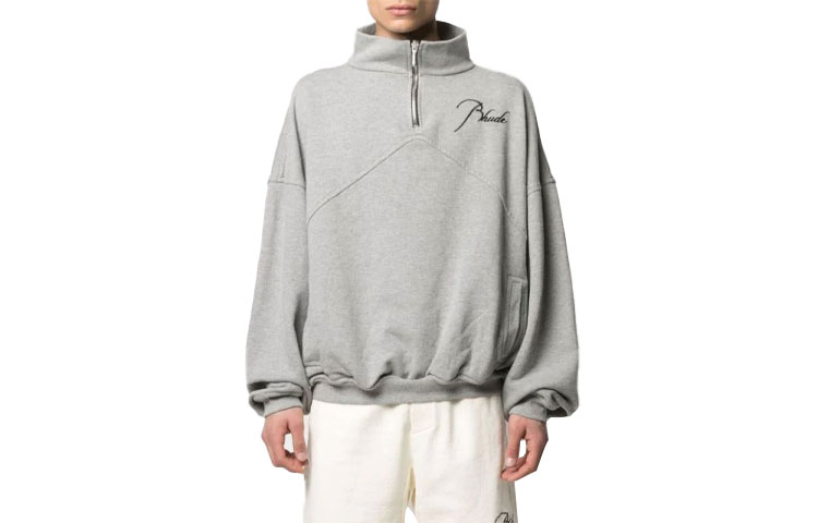 Rhude SS21 Embroidered Logo Zip Hoodie Men’s Grey SW00000007FELPA