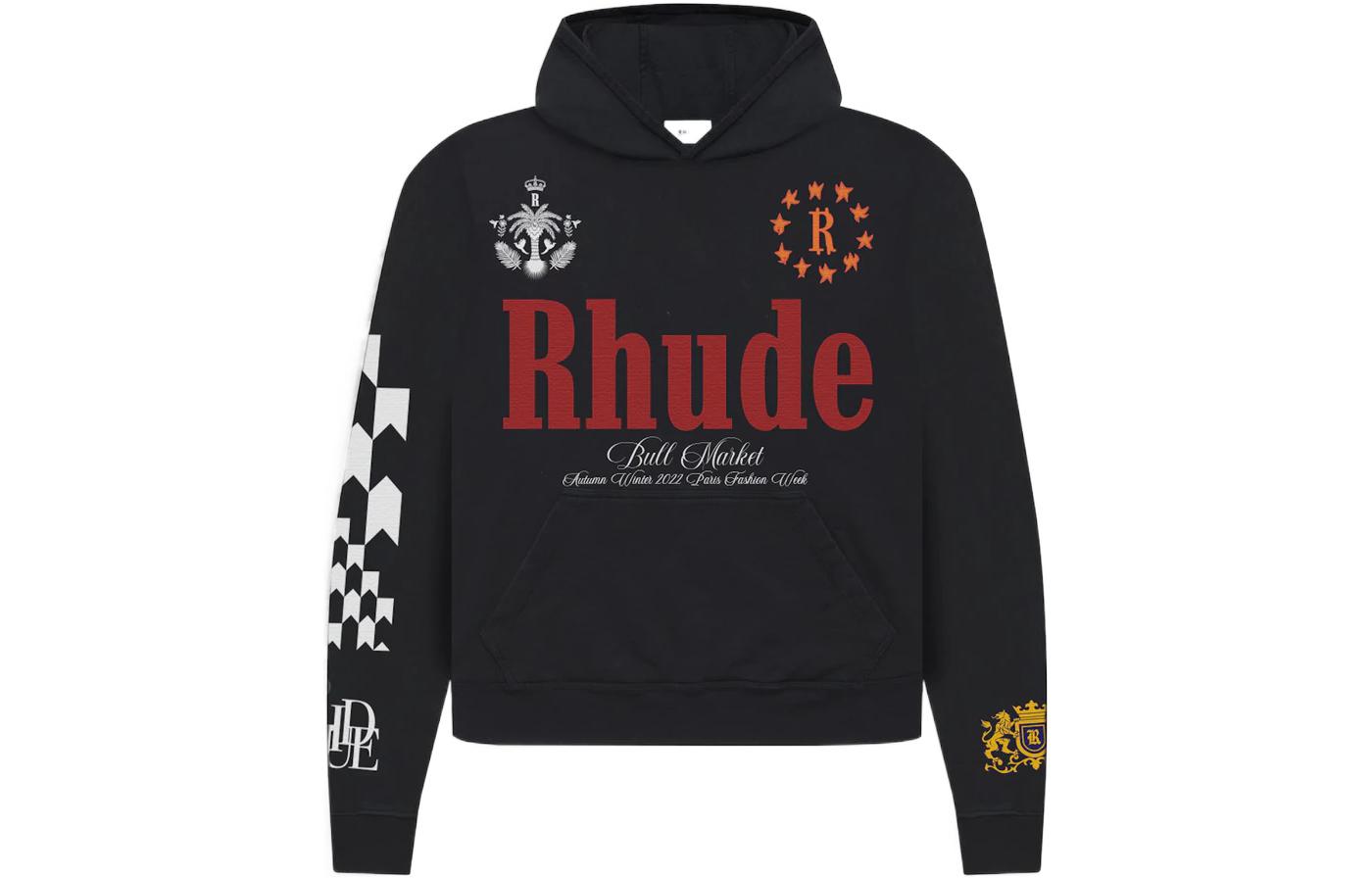 Rhude SS22 Black Flag Graphic Back Long Sleeve Hoodie Rhude4220383
