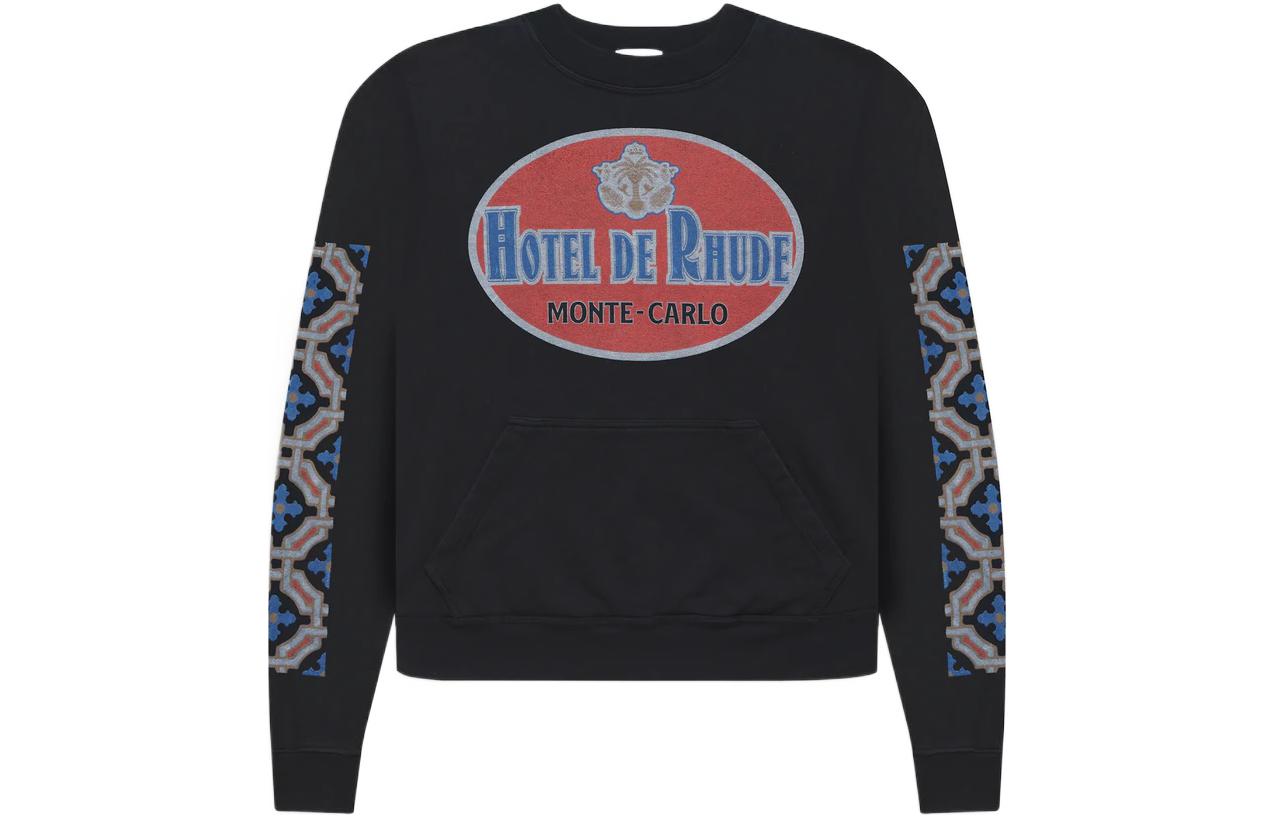 Rhude SS22 Logo Geometric Print Crewneck Pullover Sweatshirt Black Mens Rhude418064