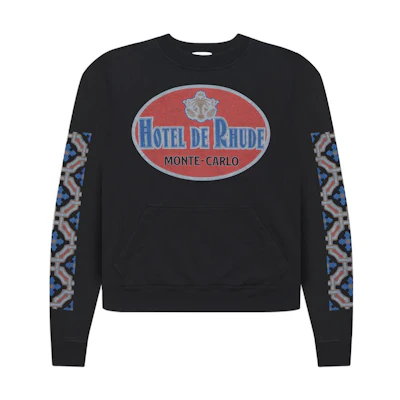 Rhude SS22 Logo Geometric Print Crewneck Pullover Sweatshirt Black Mens Rhude418064