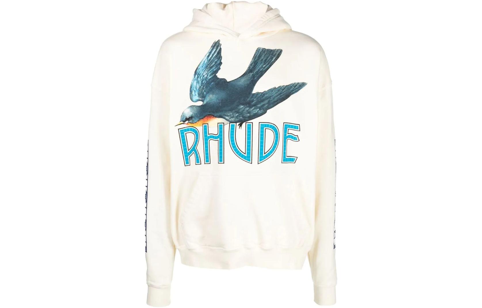 Rhude SS22 Logo Print Long-Sleeve Hoodie - White RHSS22HO070126110611