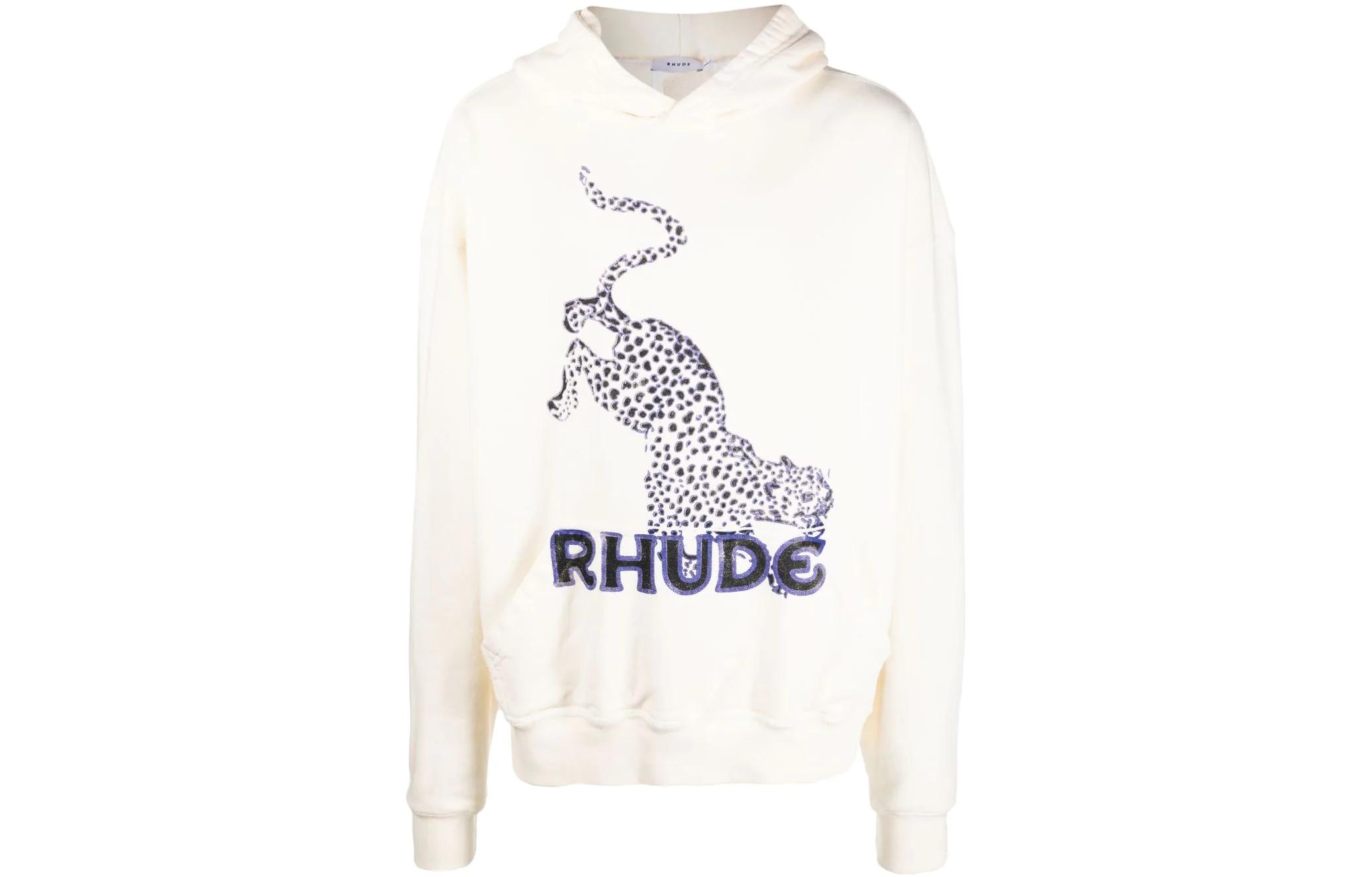Rhude SS22 White Animal Print Letter Graphic Long Sleeve Sweatshirt Men RHSS22HO04012611