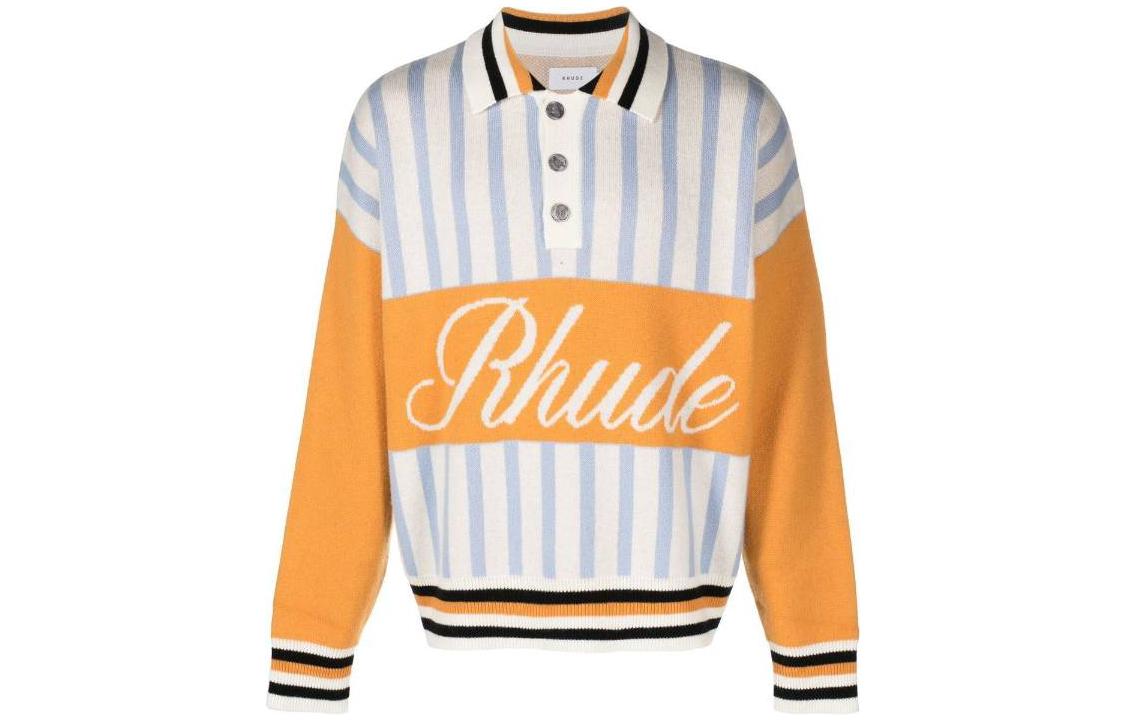 Rhude SS23 Amber Yellow Knit Rugby Polo Sweatshirt RHPS23SW01173201