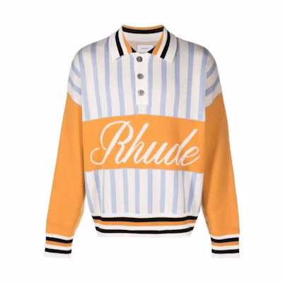 Rhude SS23 Amber Yellow Knit Rugby Polo Sweatshirt RHPS23SW01173201