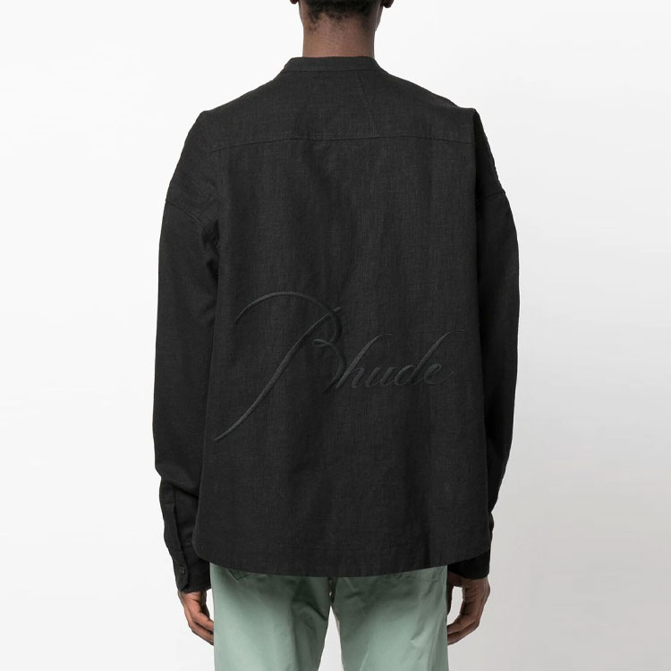 Shop Camisa Negra RHUDE SS23 Botonadura Manga Larga con Logo en Relieve RHPS23SR061953720372