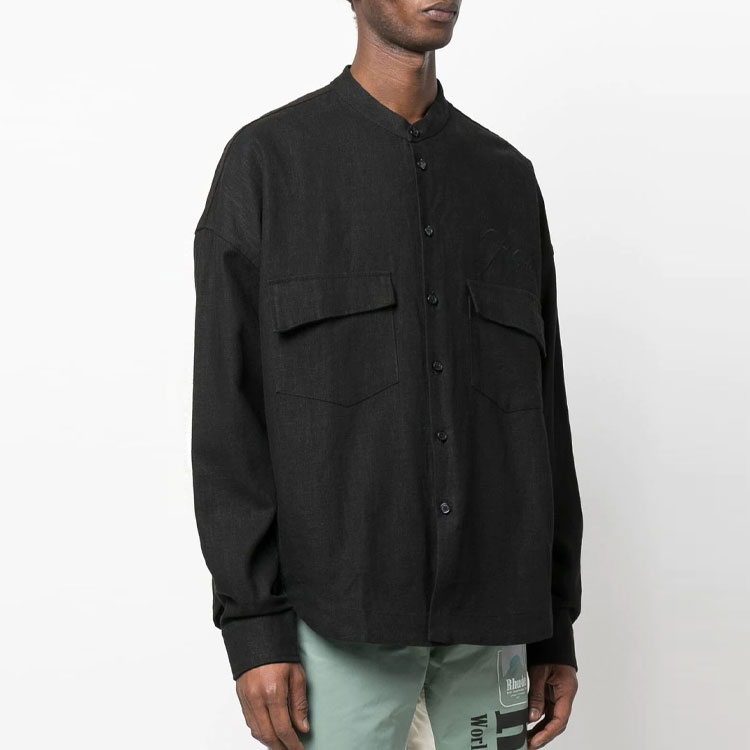 Purchase Camisa Negra RHUDE SS23 Botonadura Manga Larga con Logo en Relieve RHPS23SR061953720372