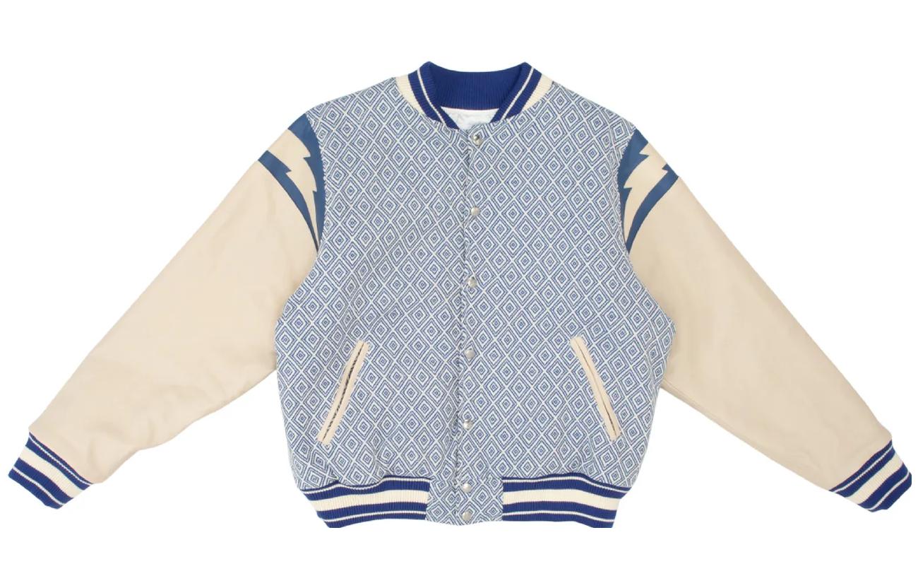 Rhude SS23 Patchwork Baseball Collar Jacket Light Blue RHPS23JA02828186