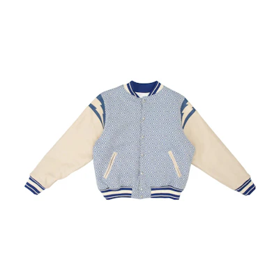 Rhude SS23 Patchwork Baseball Collar Jacket Light Blue RHPS23JA02828186