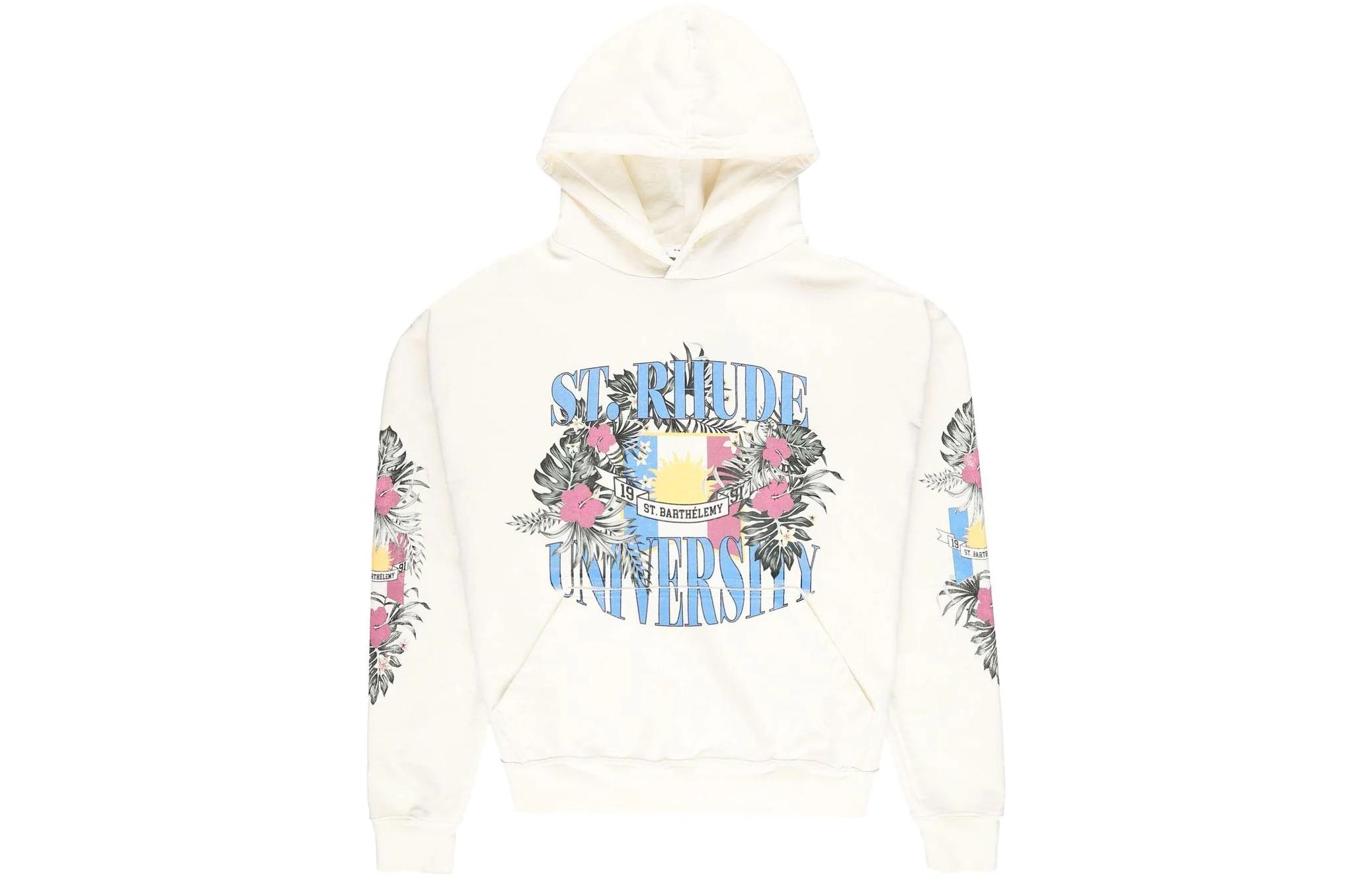 Rhude SS23 Pattern Print Pullover Hoodie White - Long Sleeve RHPS23HO05826611