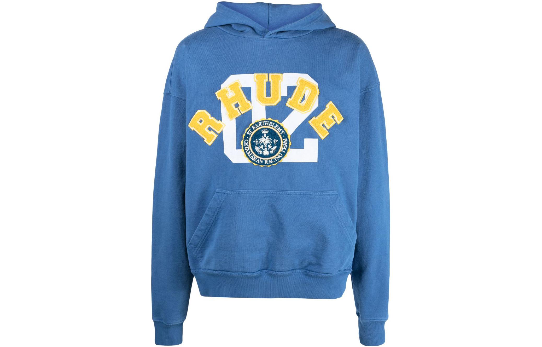 Rhude SS23 Solid Color Logo Hoodie Blue Long Sleeve Sweatshirt RHSS23HO16838152