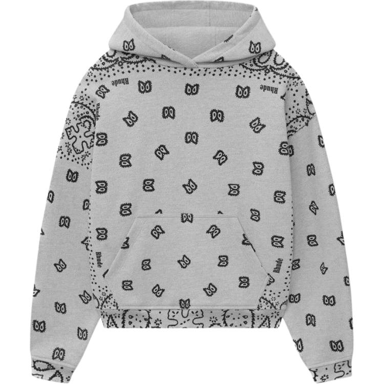 Rhude SS25 Oversized Pocket Graphic Hoodie Grey Unisex Casual Long Sleeve FW24HO02013C906