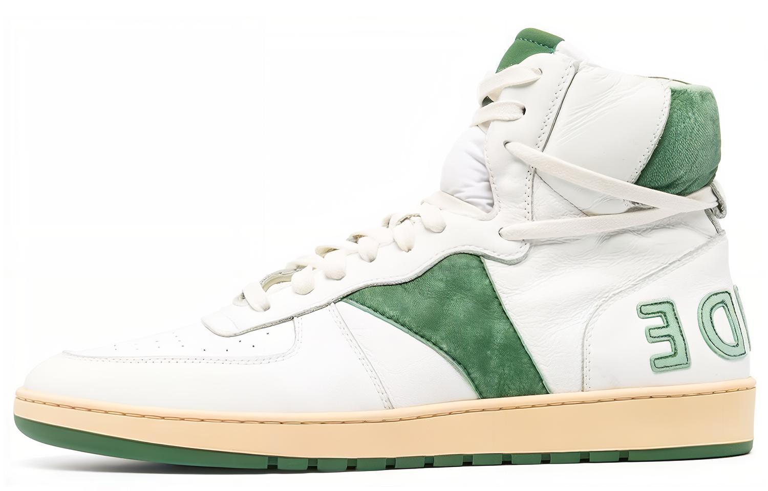 RHUDE Suede High-Top Lace-Up Fashion Sneakers White Green RHFW21FO26039433