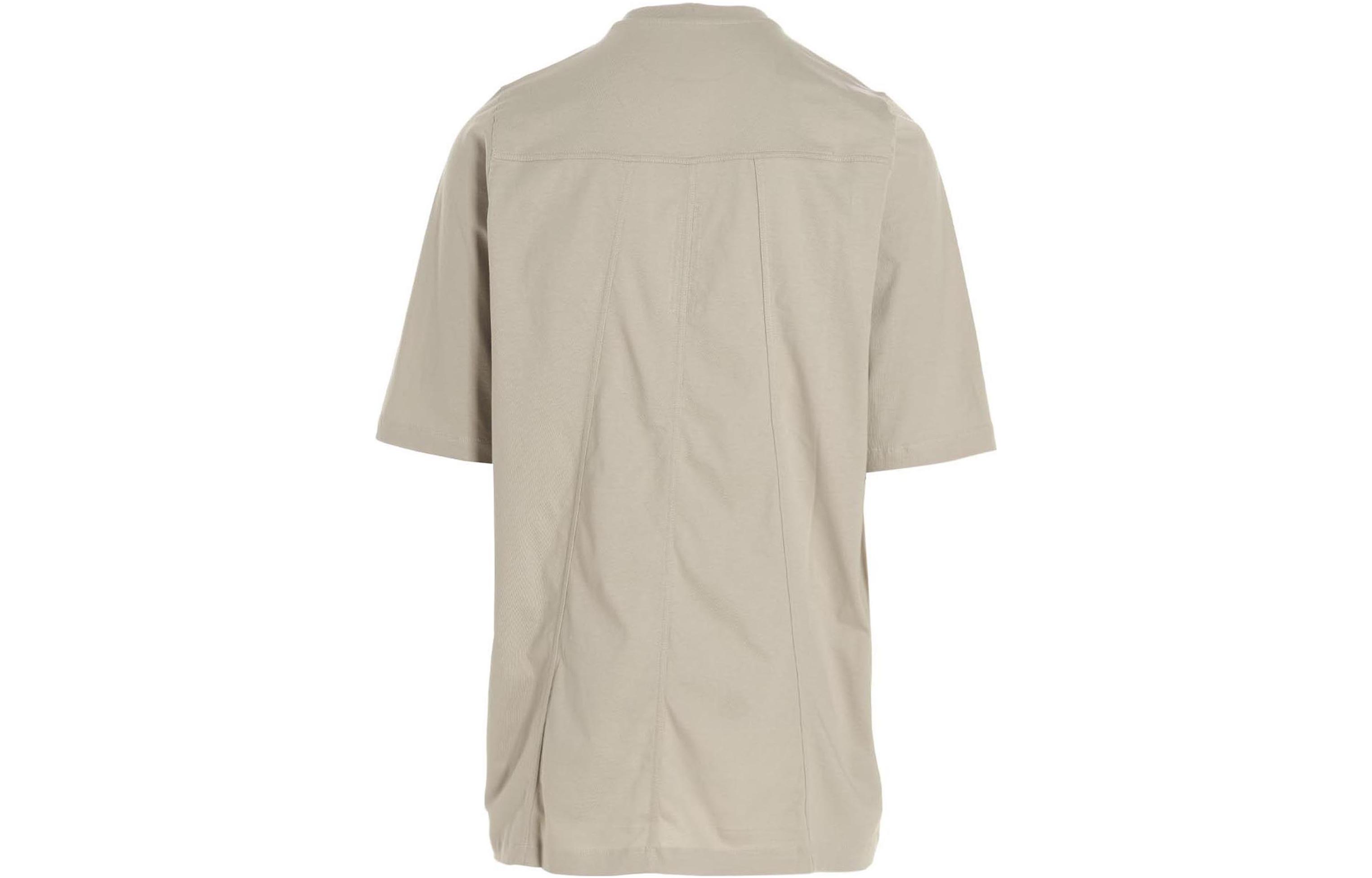 Lookbook リック・オウエンス ベージュ 無地 コットン クルーネック 半袖 Tシャツ RU02B2244JA-08