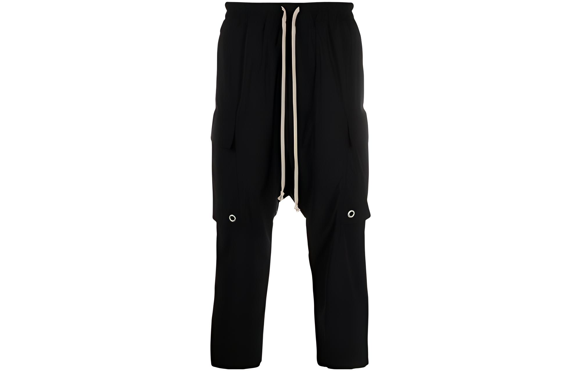 Rick Owens  Black Ankle-Length Drawstring Pants with Side Pockets. RU21S6385NBS-09