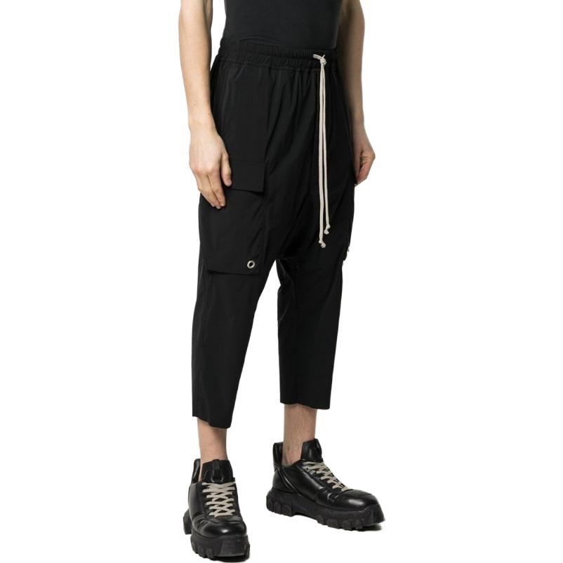 Purchase Rick Owens 黑色抽繩腰斜口袋九分褲 RU21S6385NBS-09