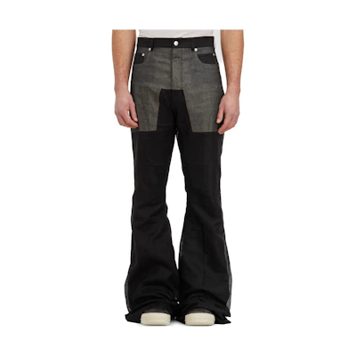 Rick Owens Black Colorblock Flared Mid-Rise Zippered Casual Pants. RU01D3335OR-09