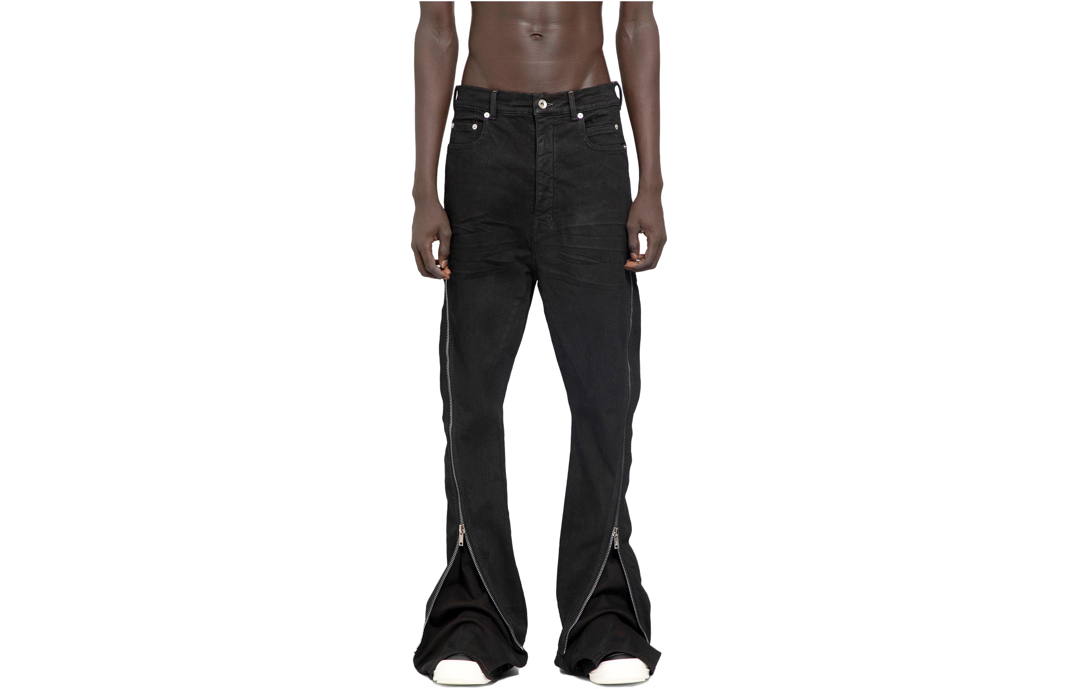 RICK OWENS  Black Flared Zipper Casual Denim Jeans. DU02C5363SBB09