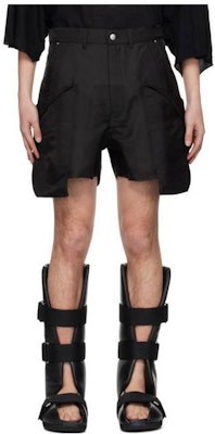 RICK OWENS Seluar Pendek Kargo Hitam Tinggi Pinggang Longgar dengan Zipper. RR01D3322SN-09 Order RICK OWENS Seluar Pendek Kargo Hitam Tinggi Pinggang Longgar dengan Zipper. RR01D3322SN-09