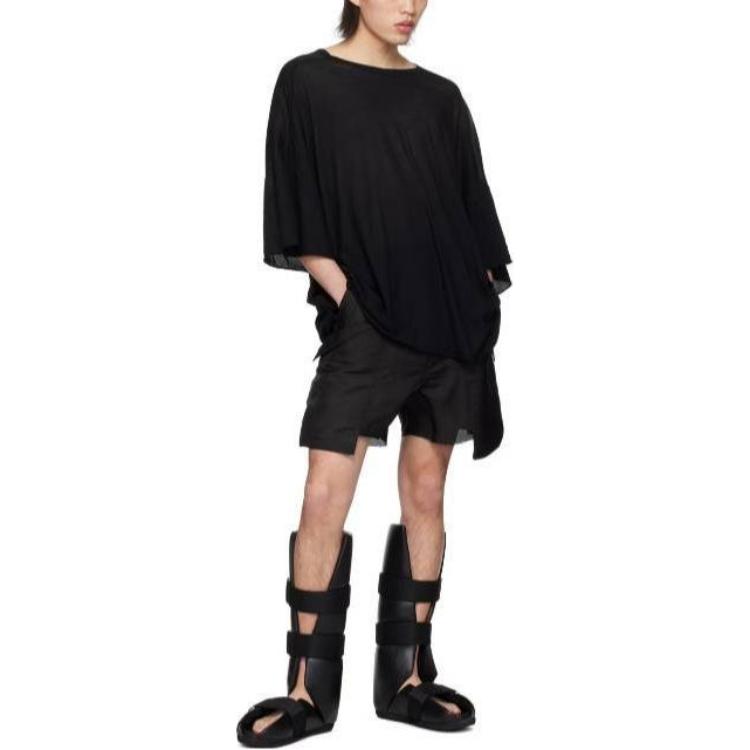 Purchase RICK OWENS Seluar Pendek Kargo Hitam Tinggi Pinggang Longgar dengan Zipper. RR01D3322SN-09