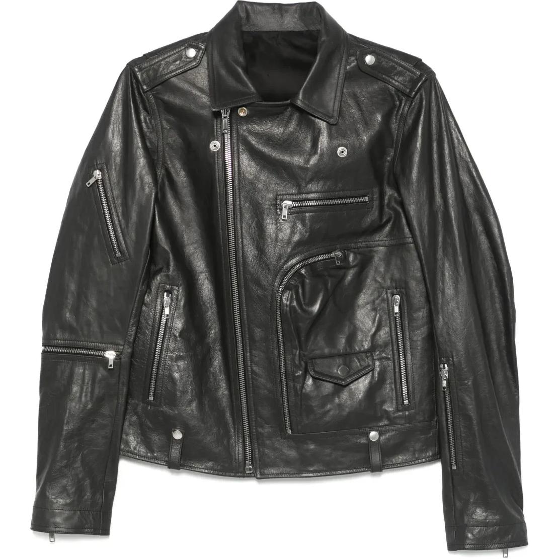 Rick Owens  Black Leather Jacket with Zip and Lapel Collar RU01E5765LTP-09