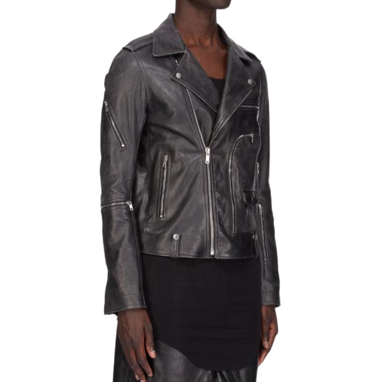 Purchase Rick Owens 黑色皮革拉鍊翻領夾克 RU01E5765LTP-09