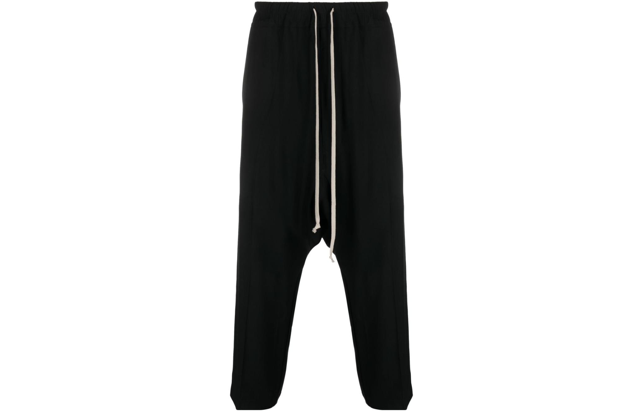 RICK OWENS  Black Loose Fit Solid Color Lace-Up Casual Pants. RU02C7381HY-09