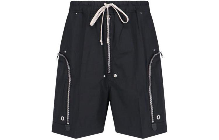 RICK OWENS  Black Solid Color Drawstring Cargo Shorts. RU01D3392TE-09