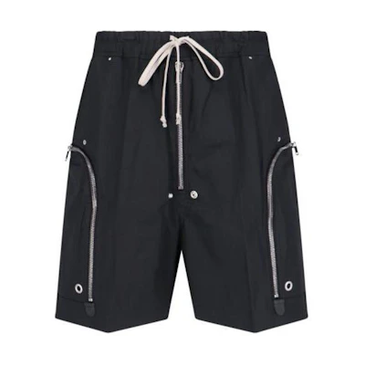 RICK OWENS Black Solid Color Drawstring Cargo Shorts. RU01D3392TE-09
