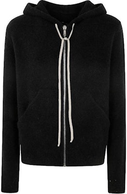 リック・オウエンス ブラック 無地 ニット フード付き ジップ 長袖 RU02D6614KWP-09 Order リック・オウエンス ブラック 無地 ニット フード付き ジップ 長袖 RU02D6614KWP-09