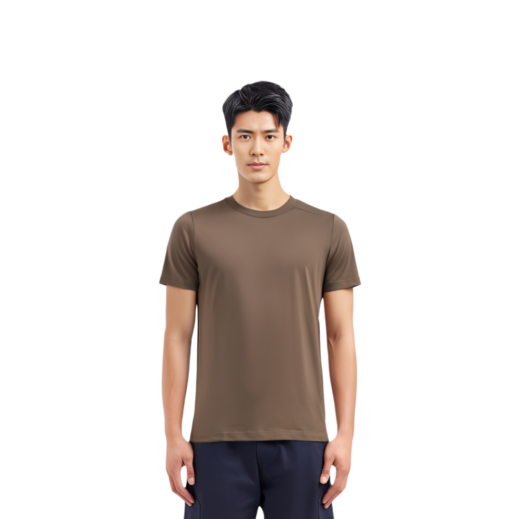 Shop RICK OWENS  Brown Slim-Fit Solid Color Crewneck T-Shirt. RU01D3265JA-08
