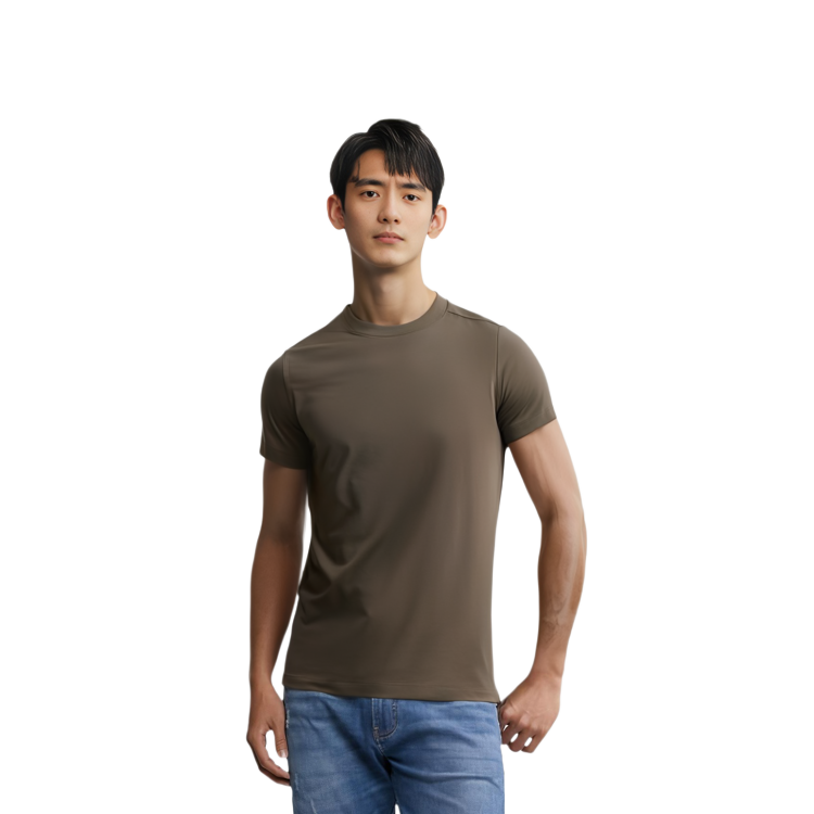 Details for RICK OWENS  Brown Slim-Fit Solid Color Crewneck T-Shirt. RU01D3265JA-08