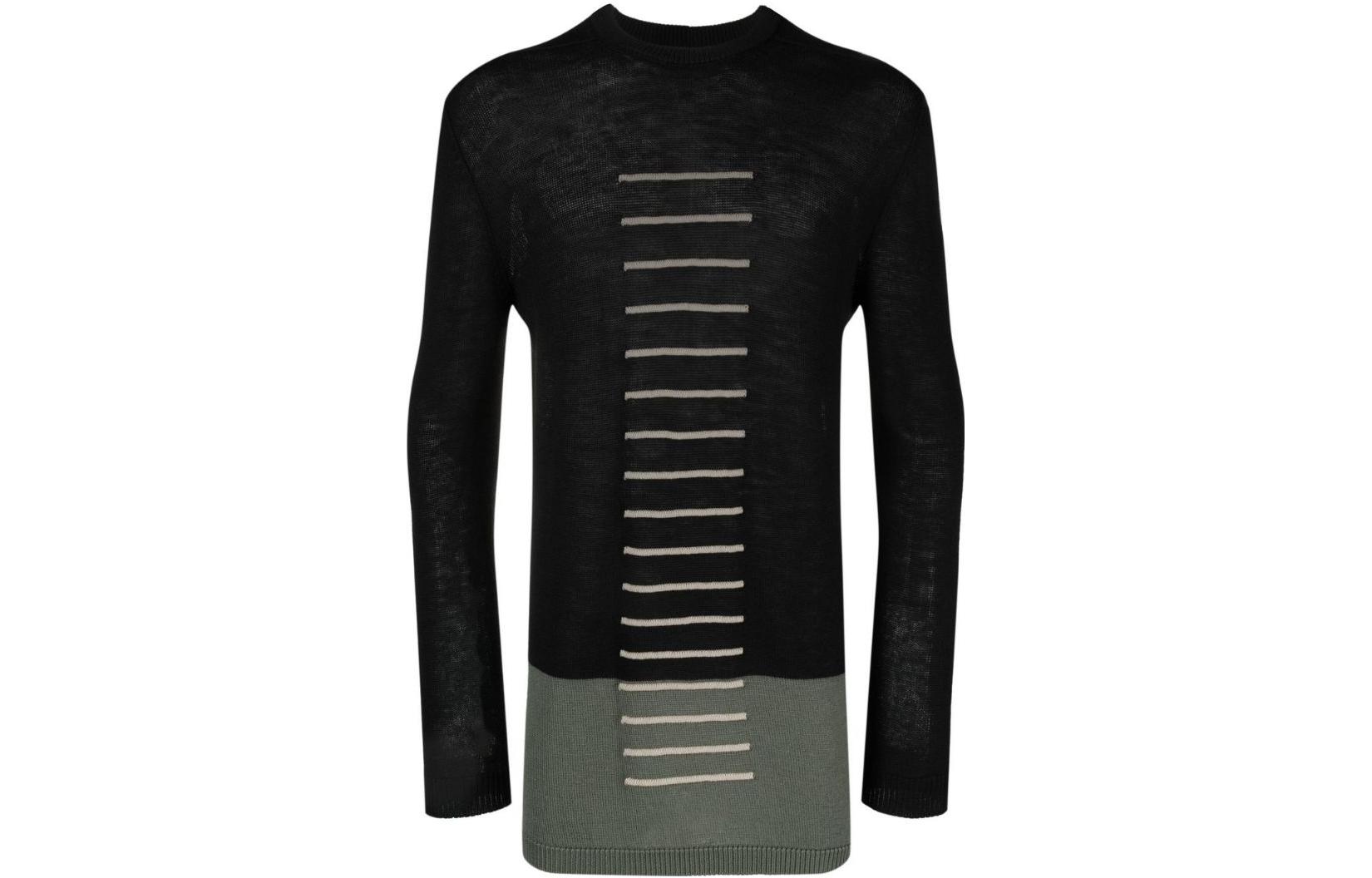 Rick Owens  Colorblock Crewneck Pullover Sweater Black RU01C4616KJ095508