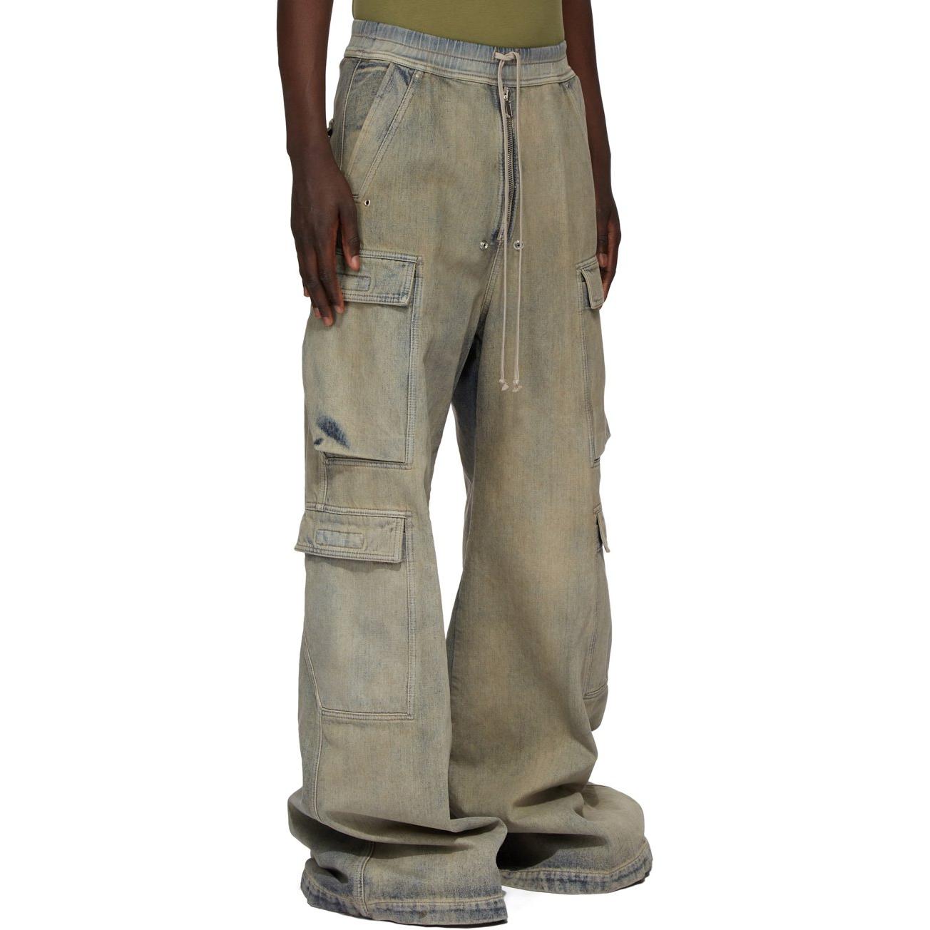 Shop Rick Owens Jeans Biru Straight-Leg Mid-Rise Gaya Distressed. DU02D2398SKY-46