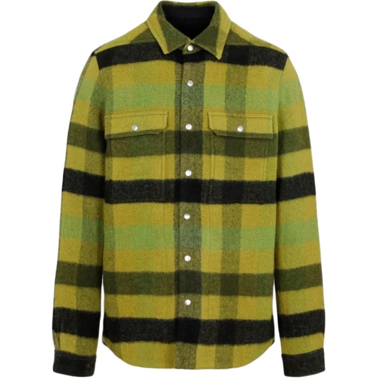 Rick Owens  Green Checkered Single-Breasted Long-Sleeve Jacket RU02C7729WFNP32P