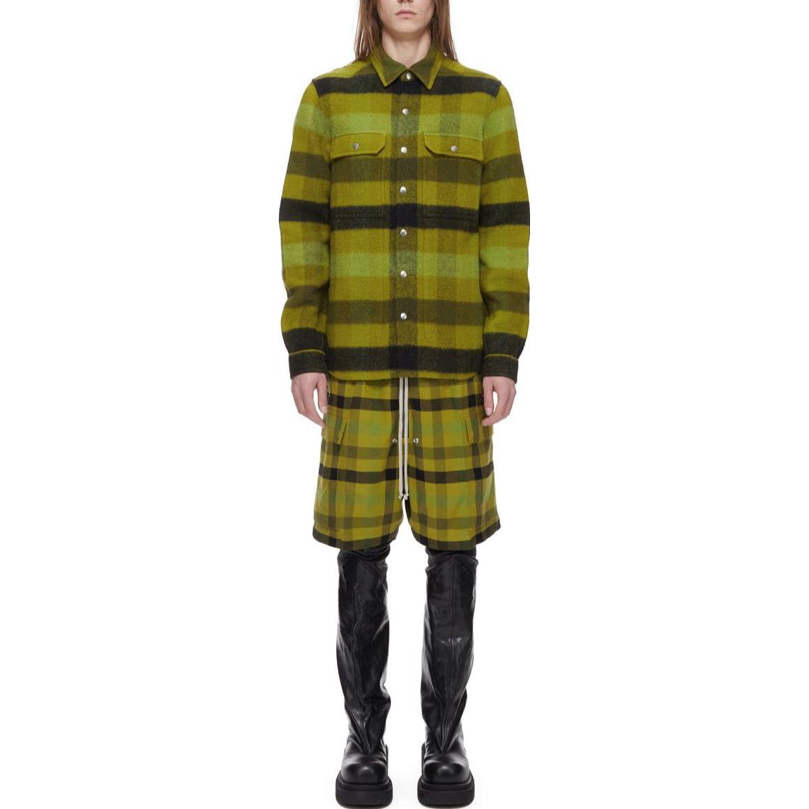 Lookbook Rick Owens Jaket Lengan Panjang Kotak Hijau Single-Breasted RU02C7729WFNP32P